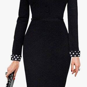 Oxiuly Fashion - Pencil Dress Black & White Polka Dot Accents – Size M